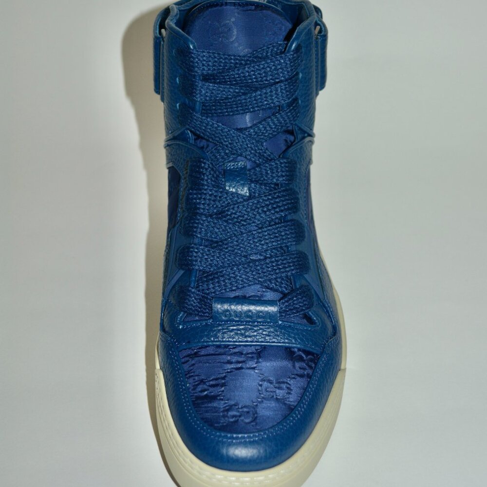 NIB GUCCI GG GUCCISSIMA MENS HITOP NYLON LEATHER SNEAKERS - Picture 11 of 12